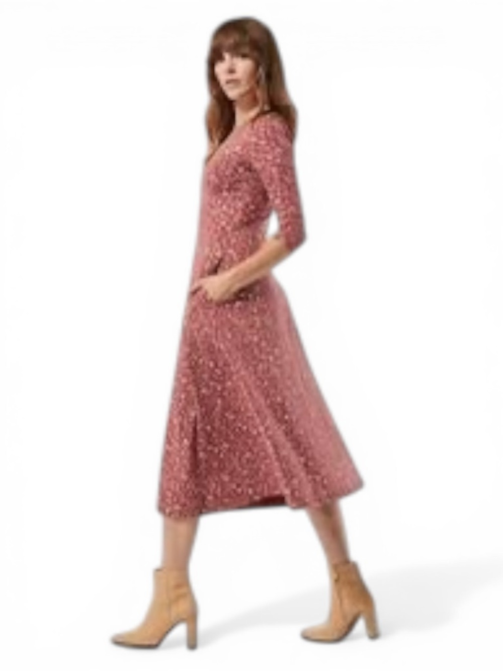 Pact Dress Women S Pink Floral Fit & Flare Midi 3/4 Sleeve